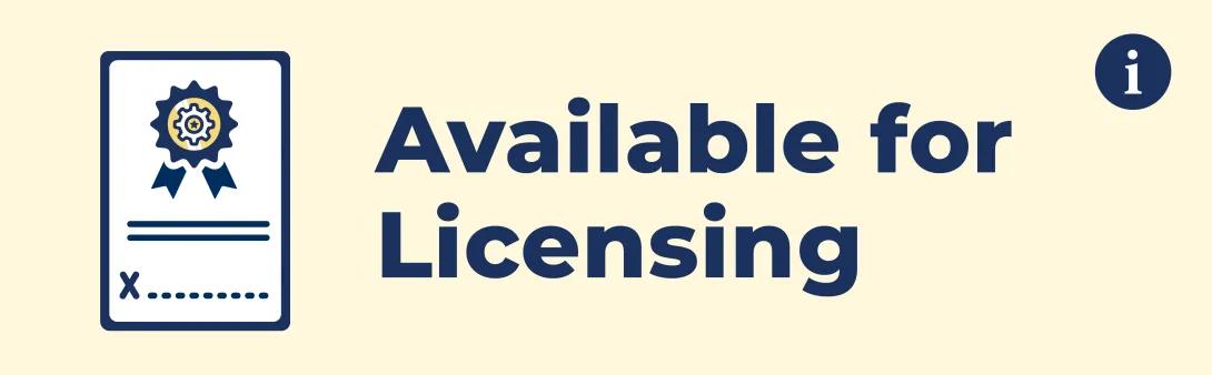 Icon of an unsigned patent license next to text that reads, "Available for Licensing."