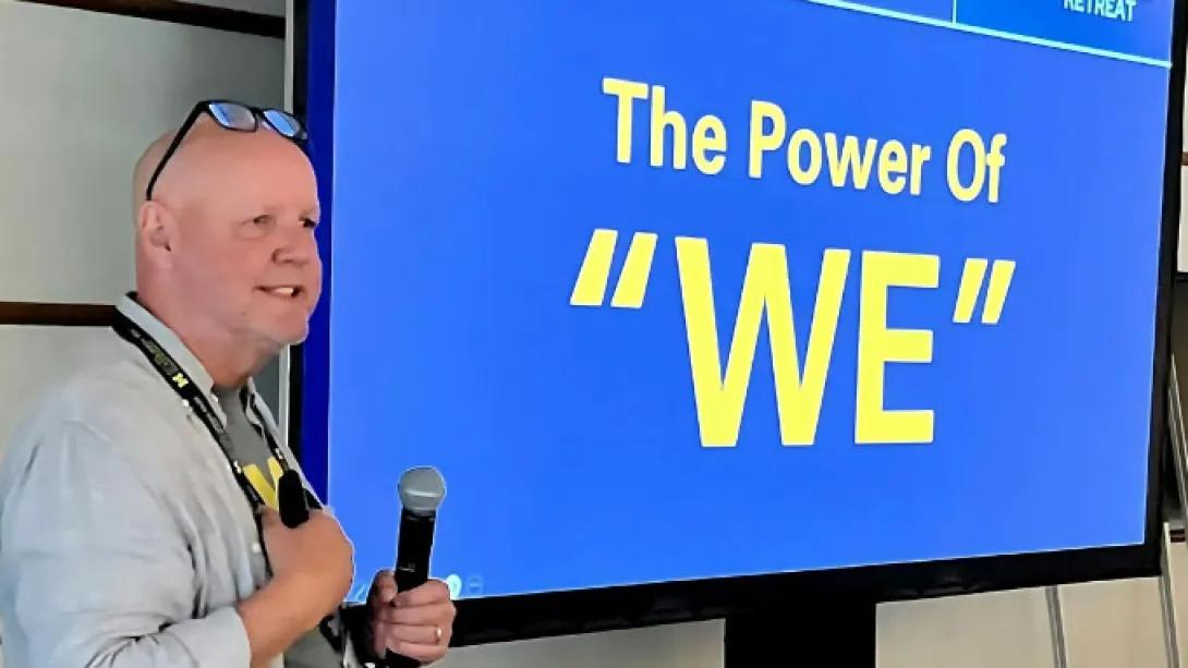 Pierre presenting "The Power of 'We'" at the 2024 Cell & Developmental Biology Retreat
