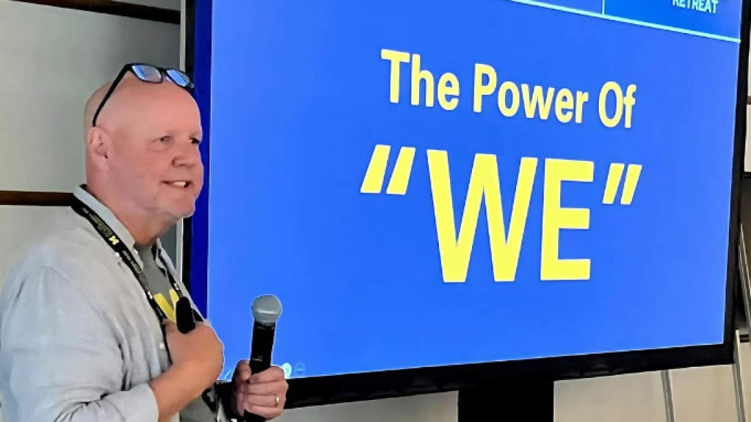 Pierre presenting "The Power of 'We'" at the 2024 Cell & Developmental Biology Retreat