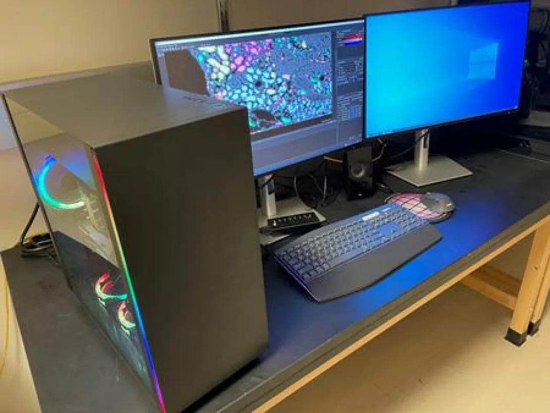 Photo of two computer workstations