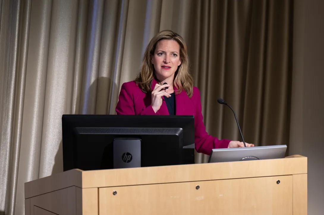 Michigan Secretary of State Jocelyn Benson speaking at Women Shaping the Future of Health & Science