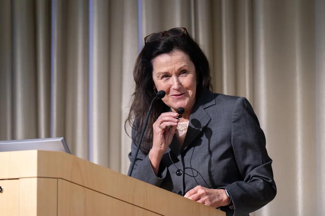 Dr. Valerie Opipari moderating the first panel of Women Shaping the Future of Health & Science