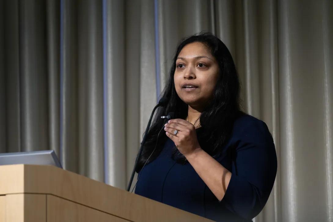 Dr. Durga Singer speaking at Women Shaping the Future of Health & Science