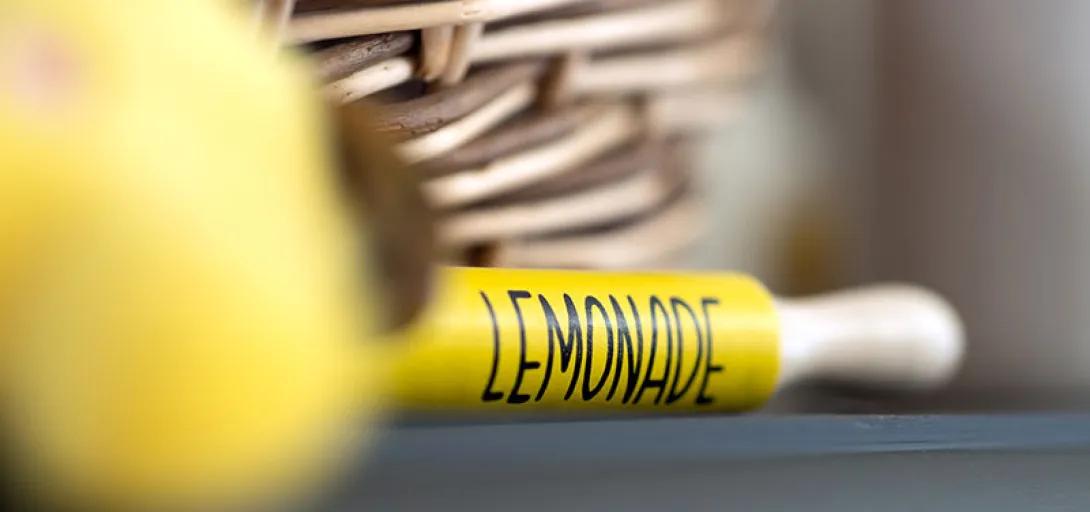 Close up of the word lemonade from Sidney's kitchen