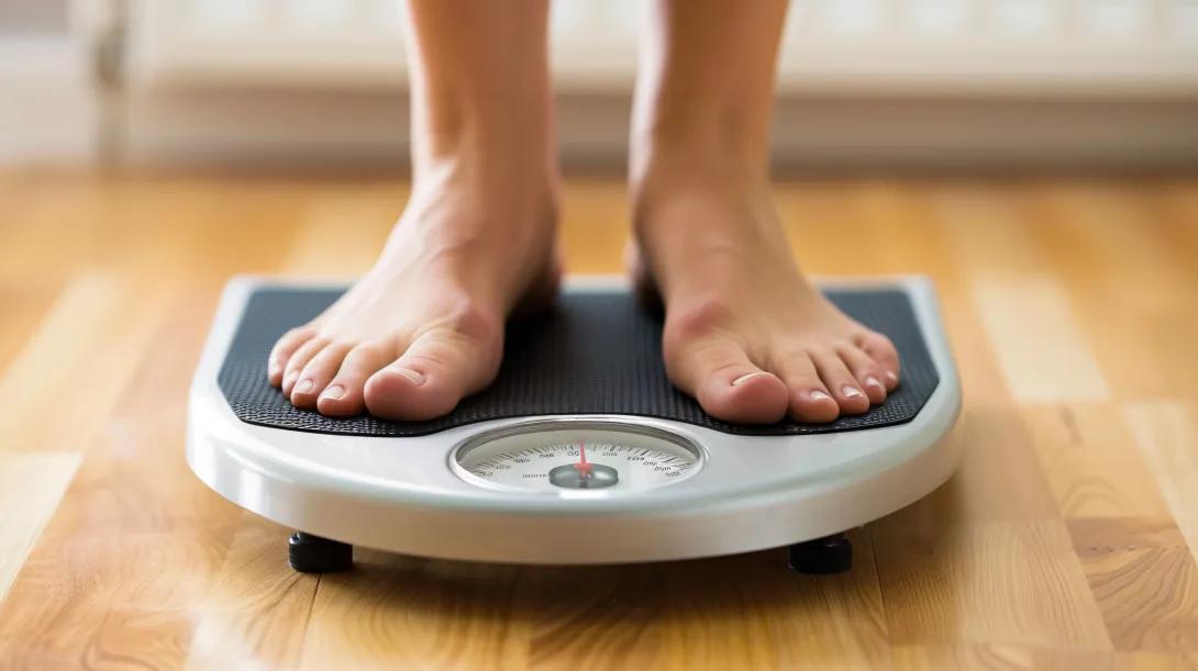 person standing barefoot on a scale