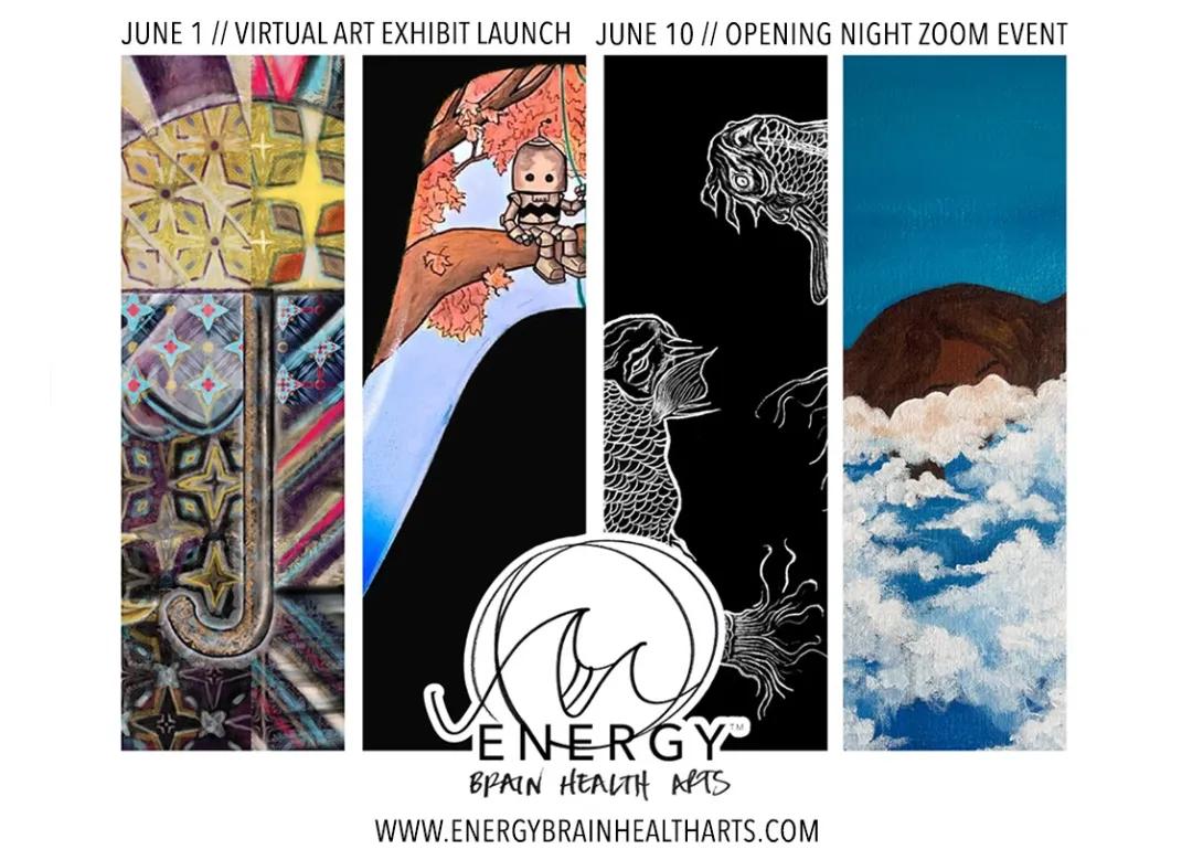 Image of different pieces of art for the ENERGY: Brain Health Arts online exhibit from 2021