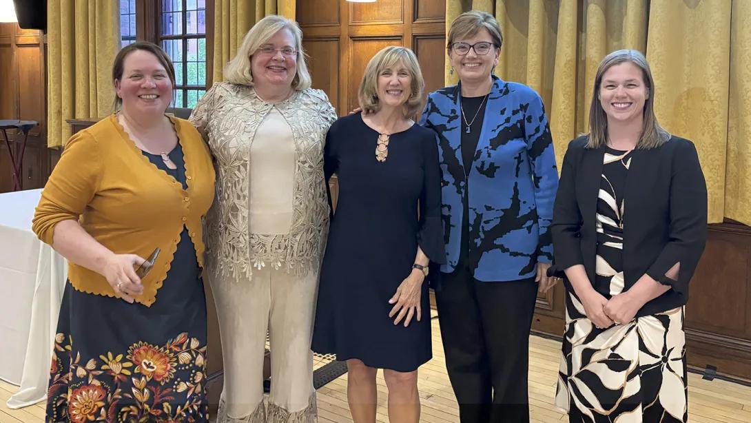 Mary Smith (Event Planning Committee), Dr. Susan Hingle (invited speaker), Lisa Mann, Eve Kerr, Vanessa Scowden (Faculty Well-Being and Gradwohl Art of Primary Care Liaison) 