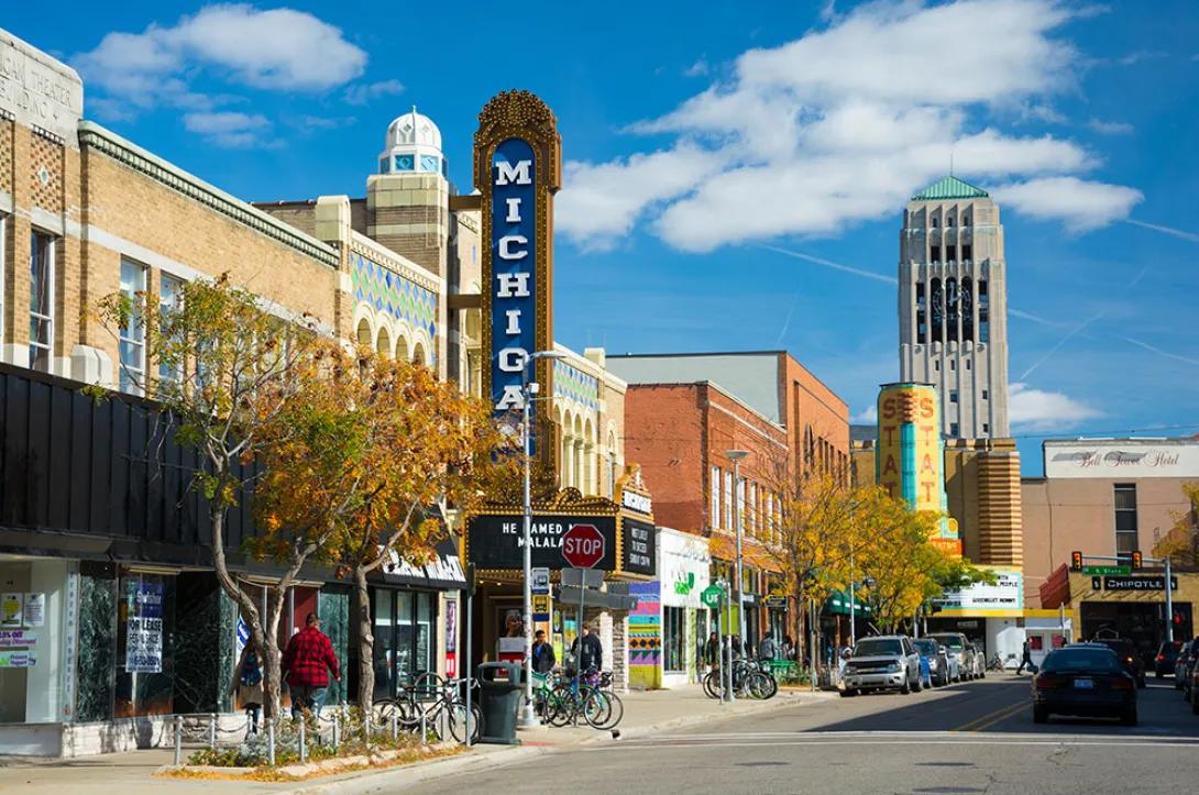photo of a street in downtown Ann Arbor, Michigan