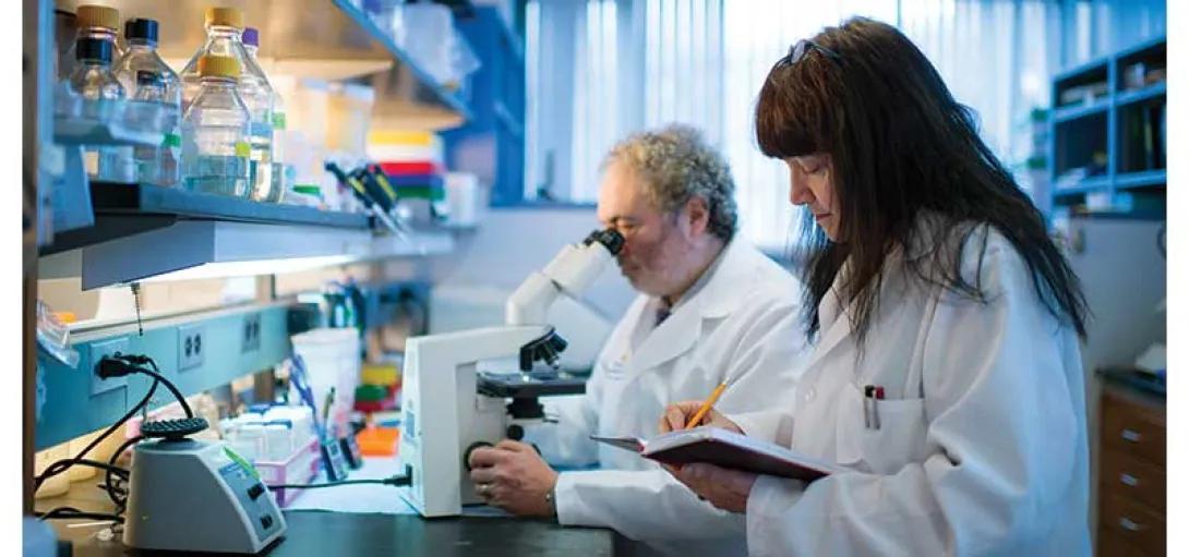 Drs. Maria Castro and Pedro Lowenstein in their lab