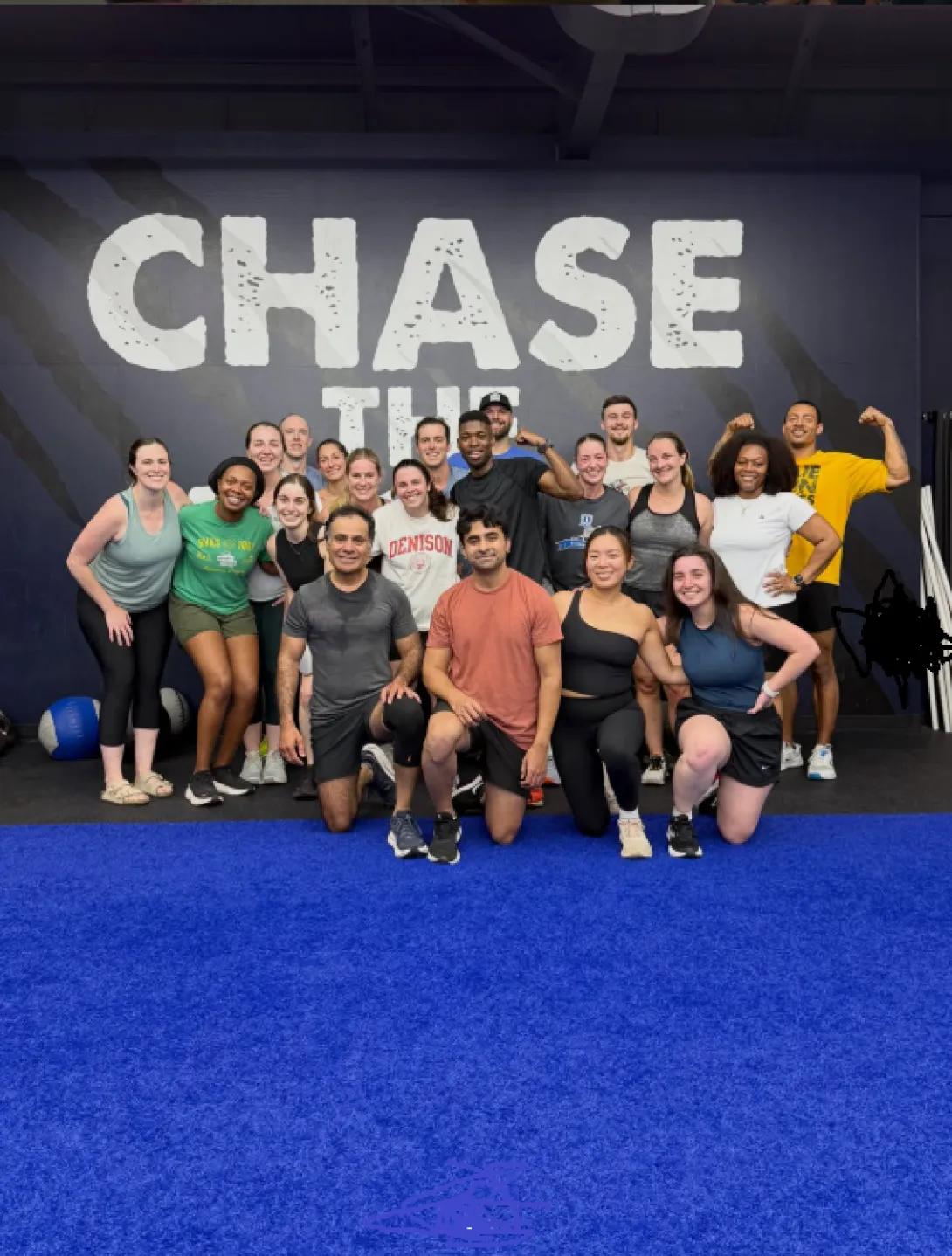 residents attending blue lion fitness class